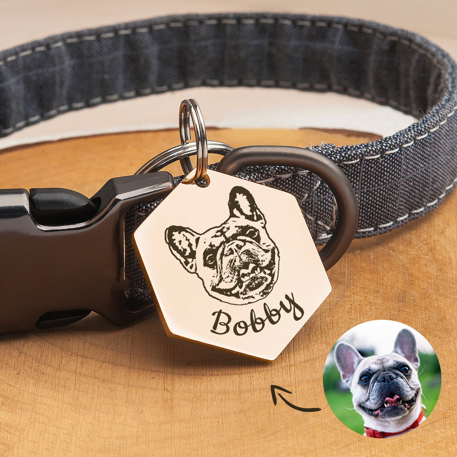 Pet Portrait Hexagon Dog ID Pet Tag