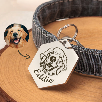 Hexagon Shaped Stainless Steel Pet Portrait Dog ID Pet Tag