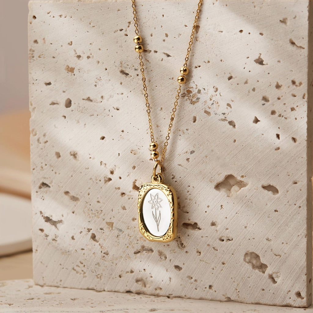"To my Beautiful Mother" Vintage Mirror Birth Flower Necklace