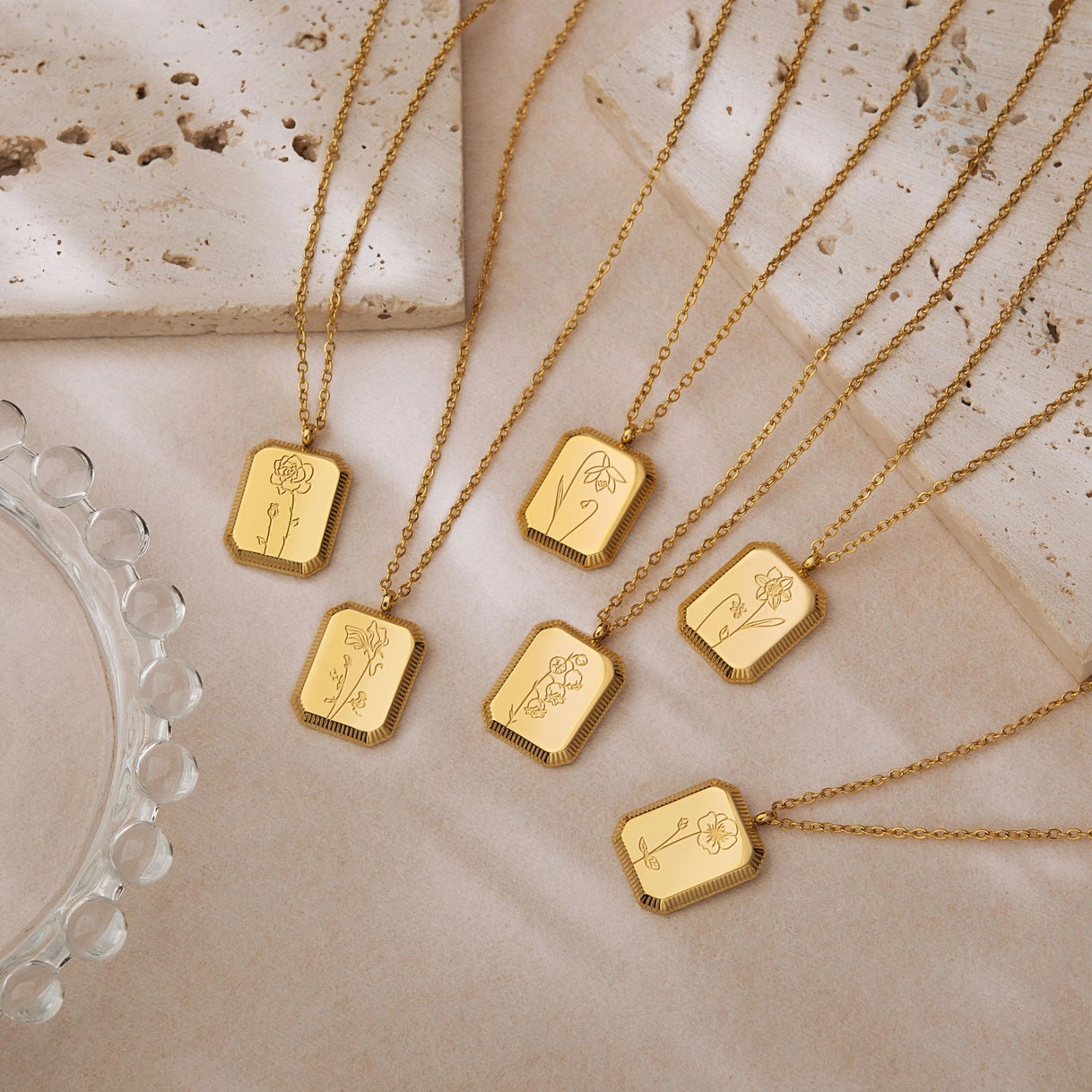 "To the Best Mother" Rectangle Birth Flower Necklace