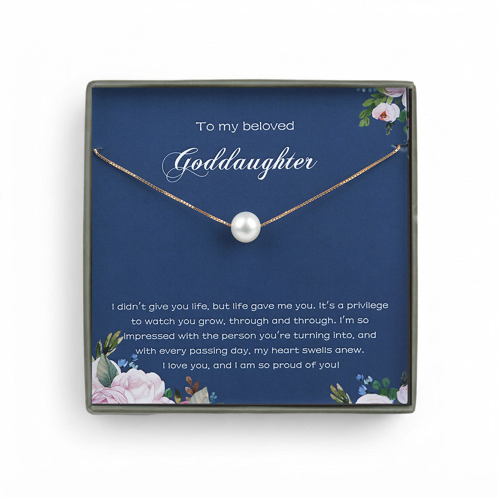 "To my Beloved Goddaughter" Card and Pearl Necklace