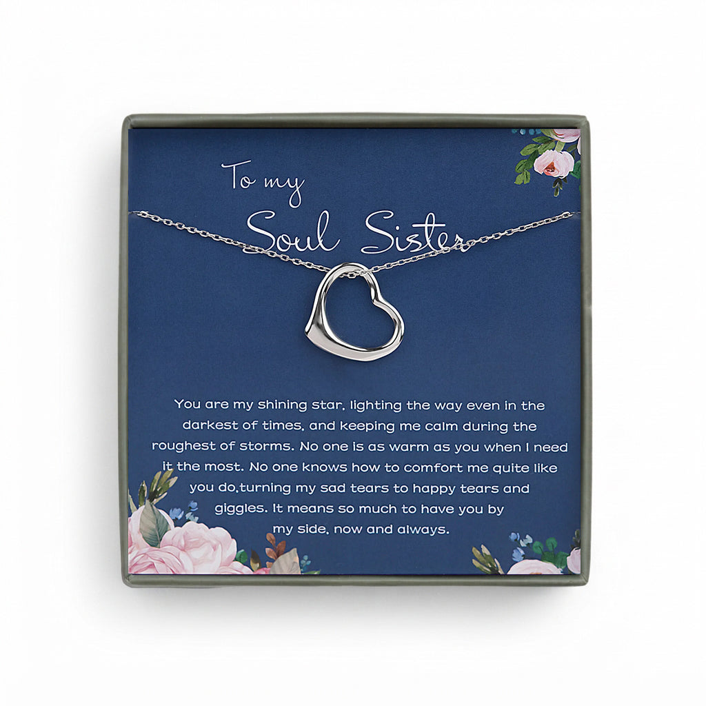 "To My Soul Sisters" Card and Dangling Heart Necklace