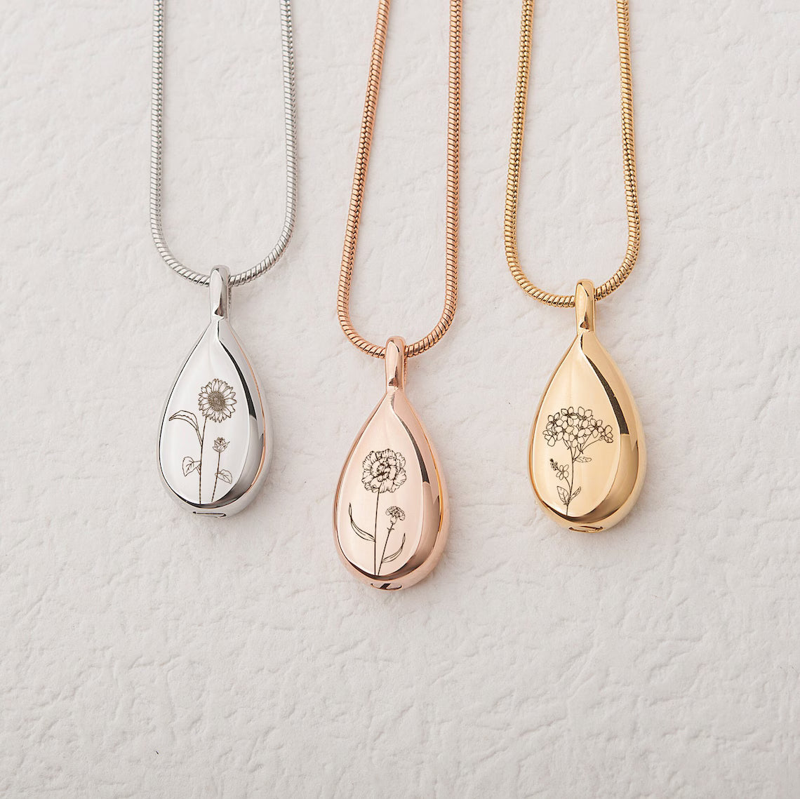 Birth Flower Teardrop Memorial Necklace