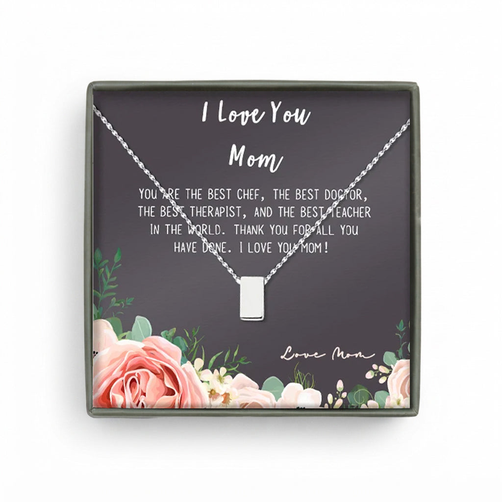 I Love Mom Cube Necklace Gift Set