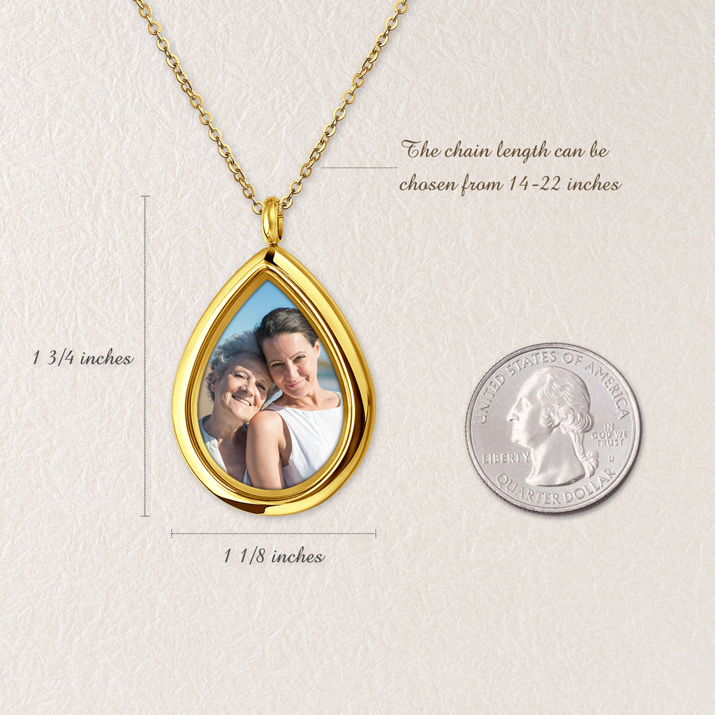 Teardrop Glass Photo Locket Necklace
