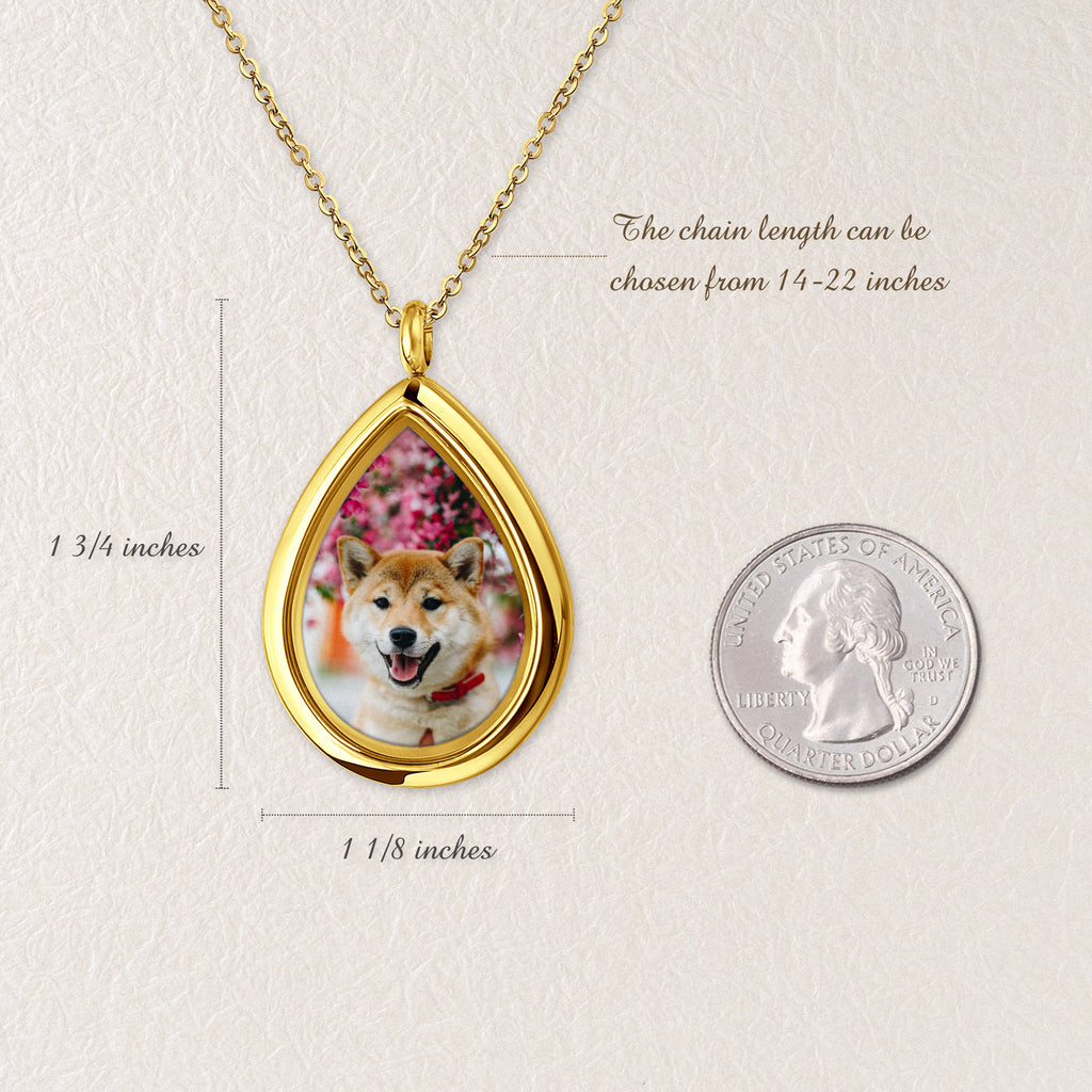 Teardrop Glass Photo Locket Pet Necklace