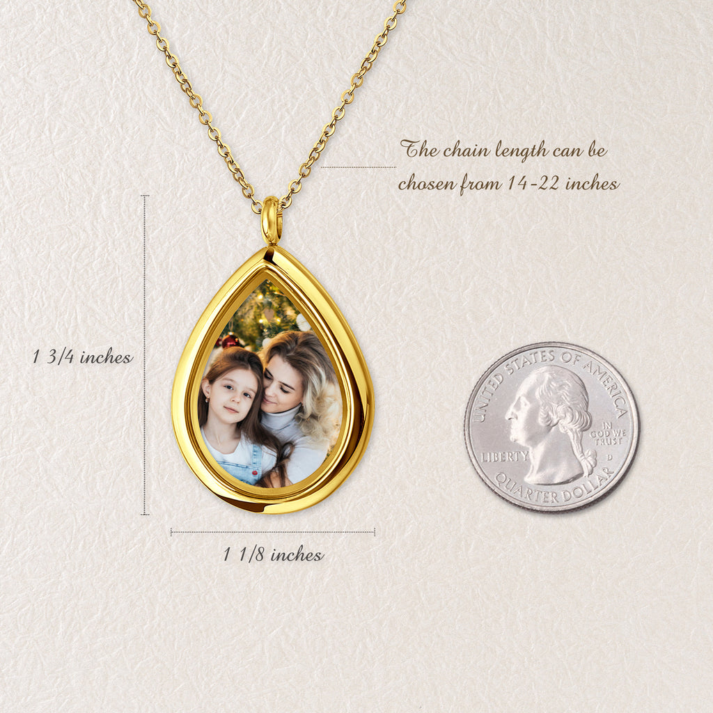 Teardrop Glass Photo Locket Necklace