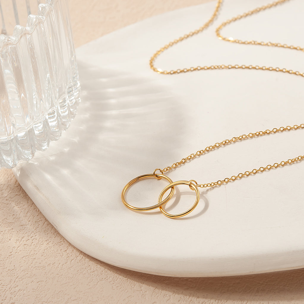 Custom Interlocking Rings Necklace with Grey Floral Card Necklace