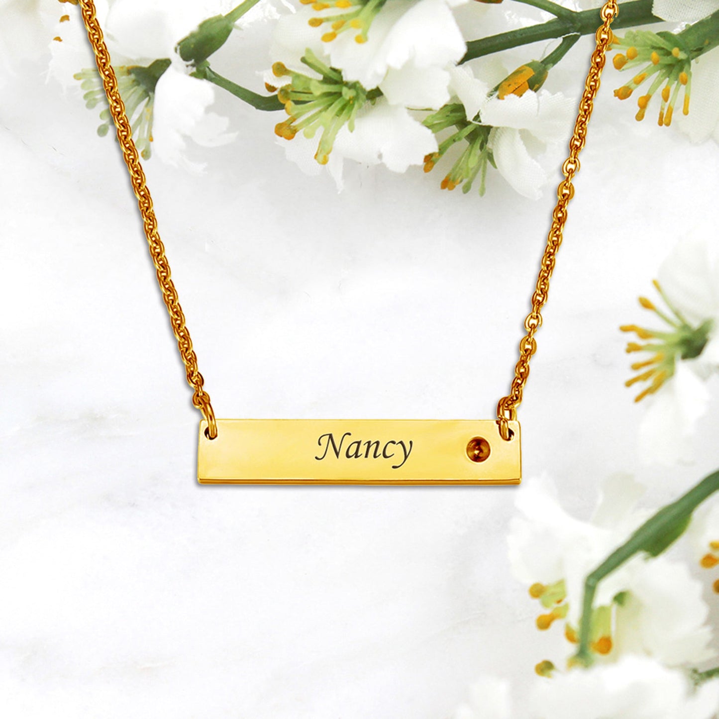 Personalized Birthstone Bar Name Necklace