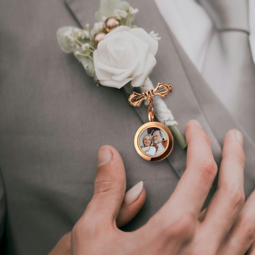 Glass Photo Locket Wedding Lapel Pin