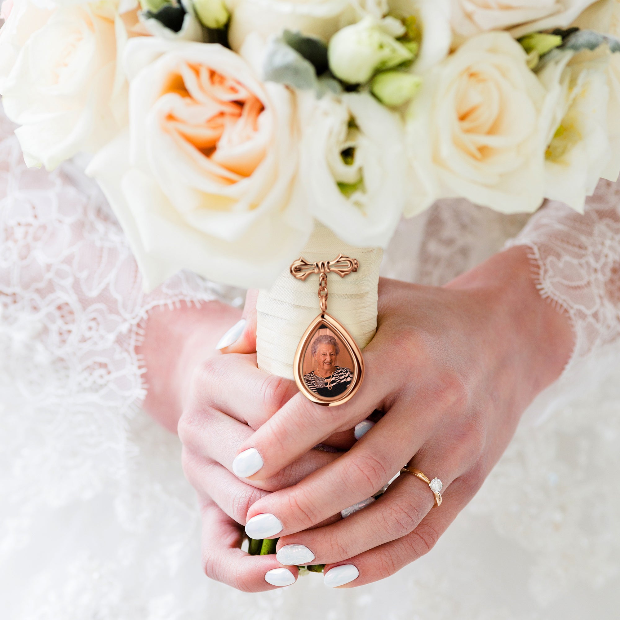 Glass Wedding Teardrop Photo Locket Lapel Pin