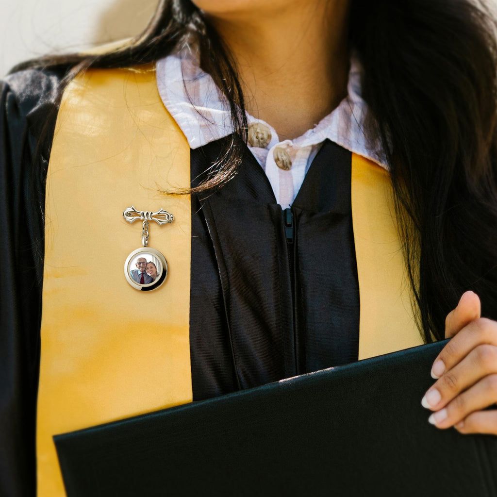 Glass Graduation Photo Locket Lapel Pin