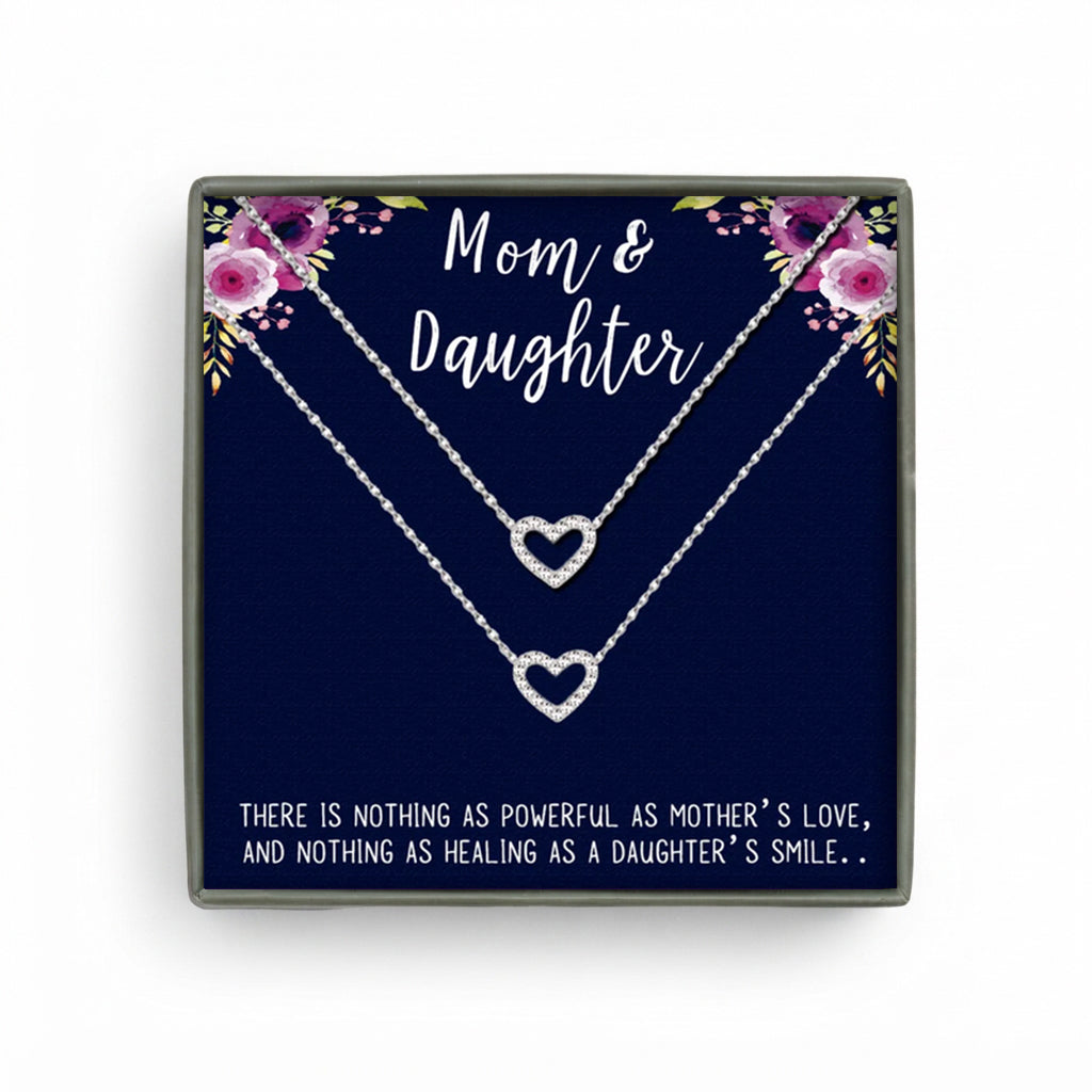 Mother Daughter 2 Heart Necklace Christmas Gift Set, Mom and daughter Gift Set