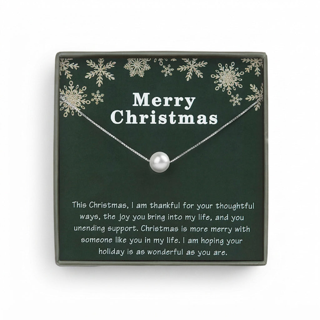 Merry Christmas Card and Freshwater Pearl Necklace Jewelry Set