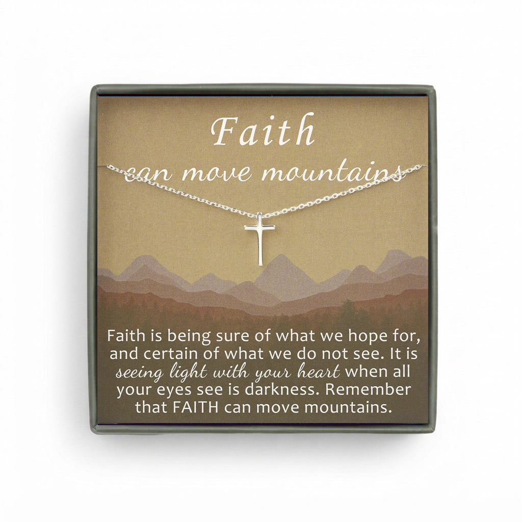 "Faith Can Move Mountains" Card and Sterling Cross Necklace