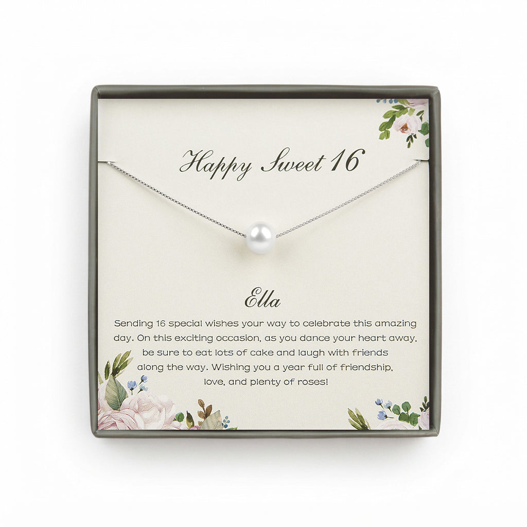 "Happy Sweet 16" Card and Pearl Necklace