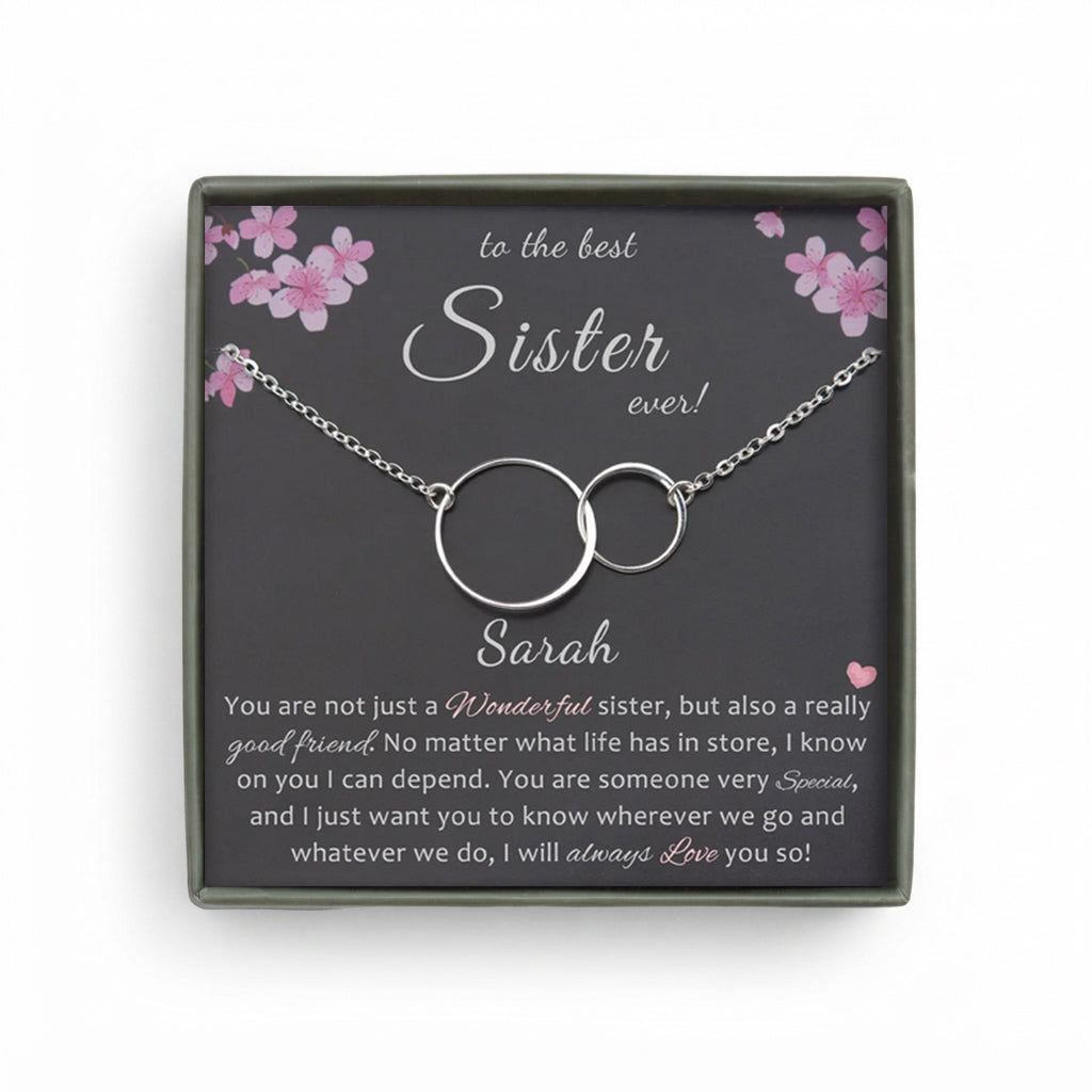 "To the Best Sister" Card and Sterling Silver Infinity Ring Necklace