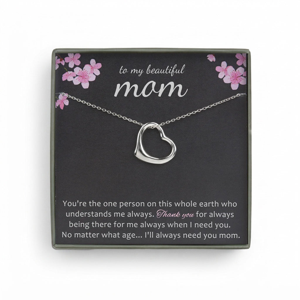 To My Beautiful Mom Dangling Heart Necklace
