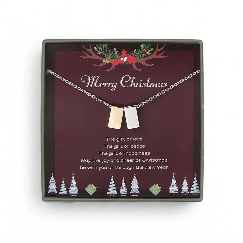 "Merry Christmas" Card and Cube Necklace