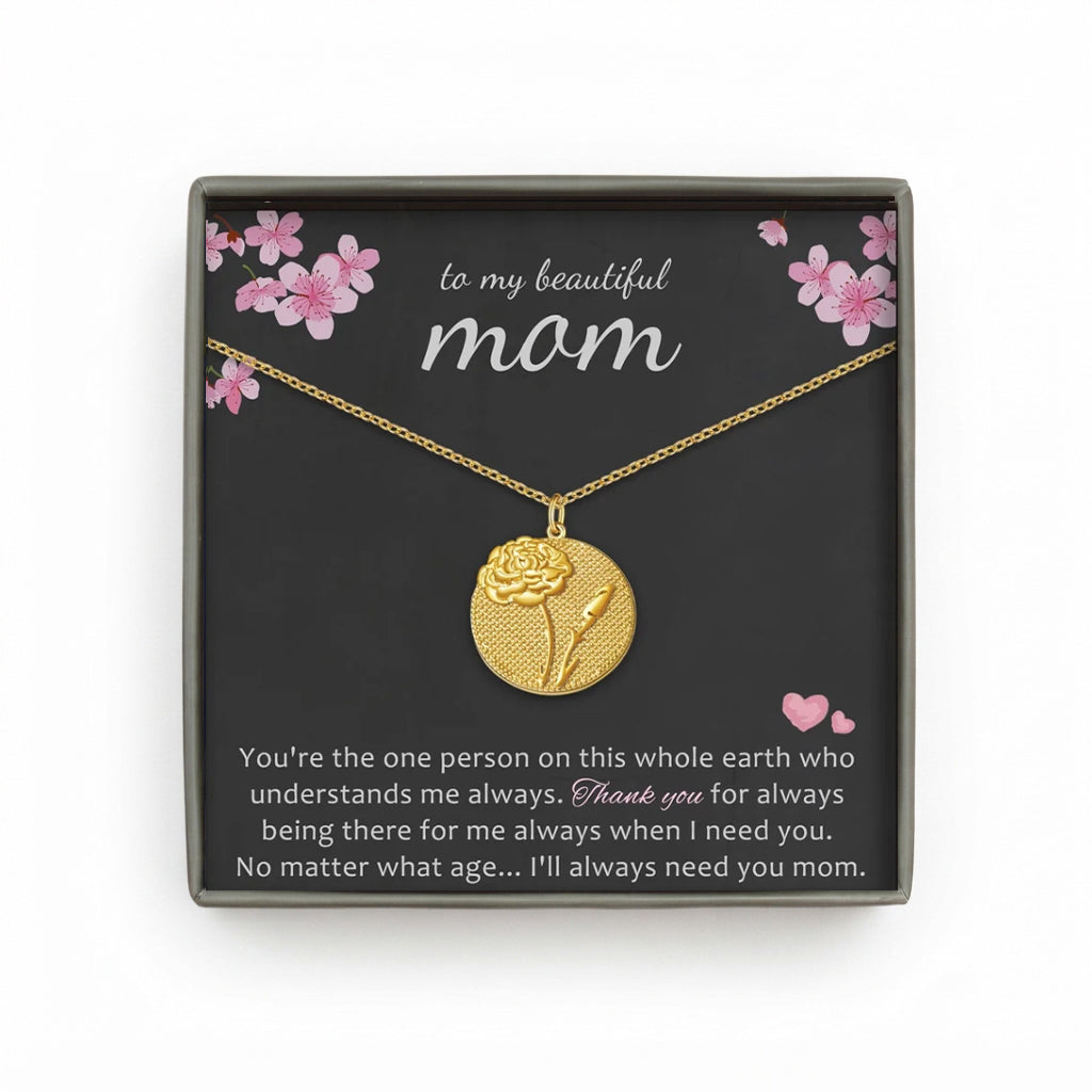 "To My Beautiful Mom" 3D Birth Flower Necklace