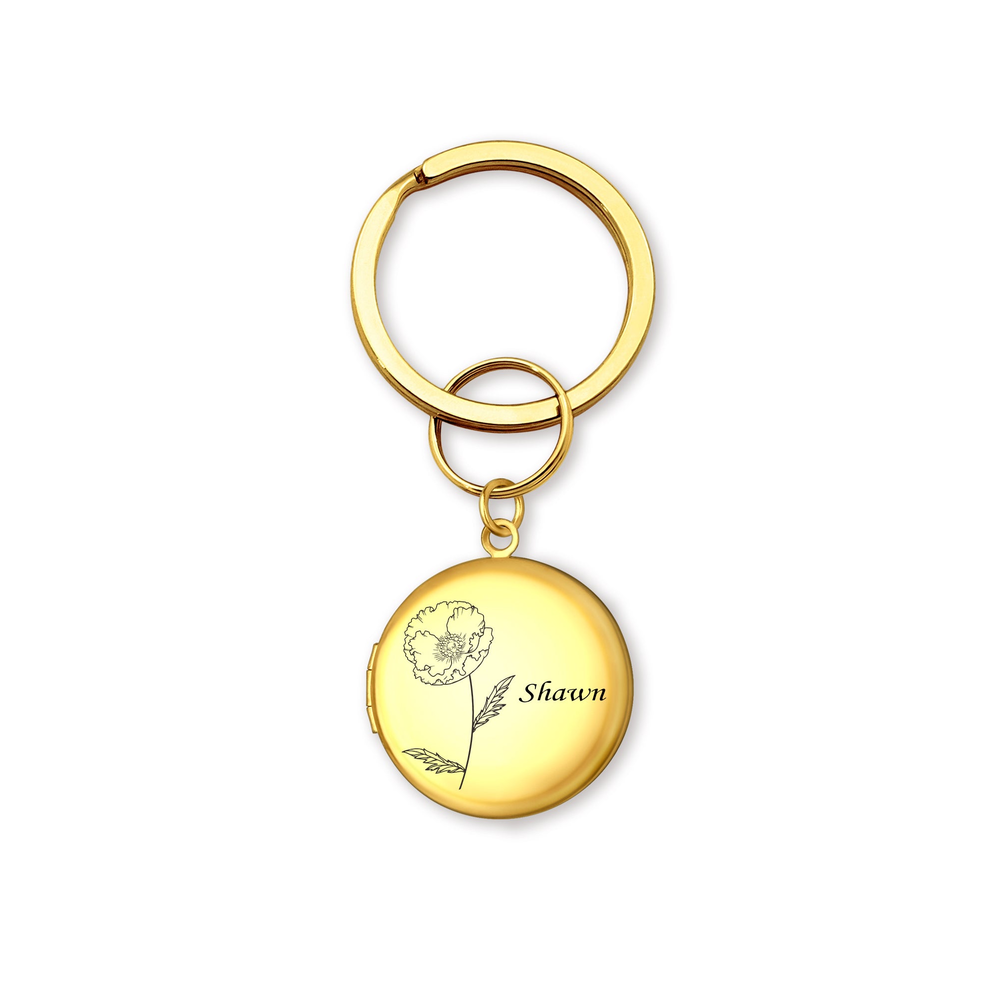 Custom Flower and Name Photo Locket Key Chain