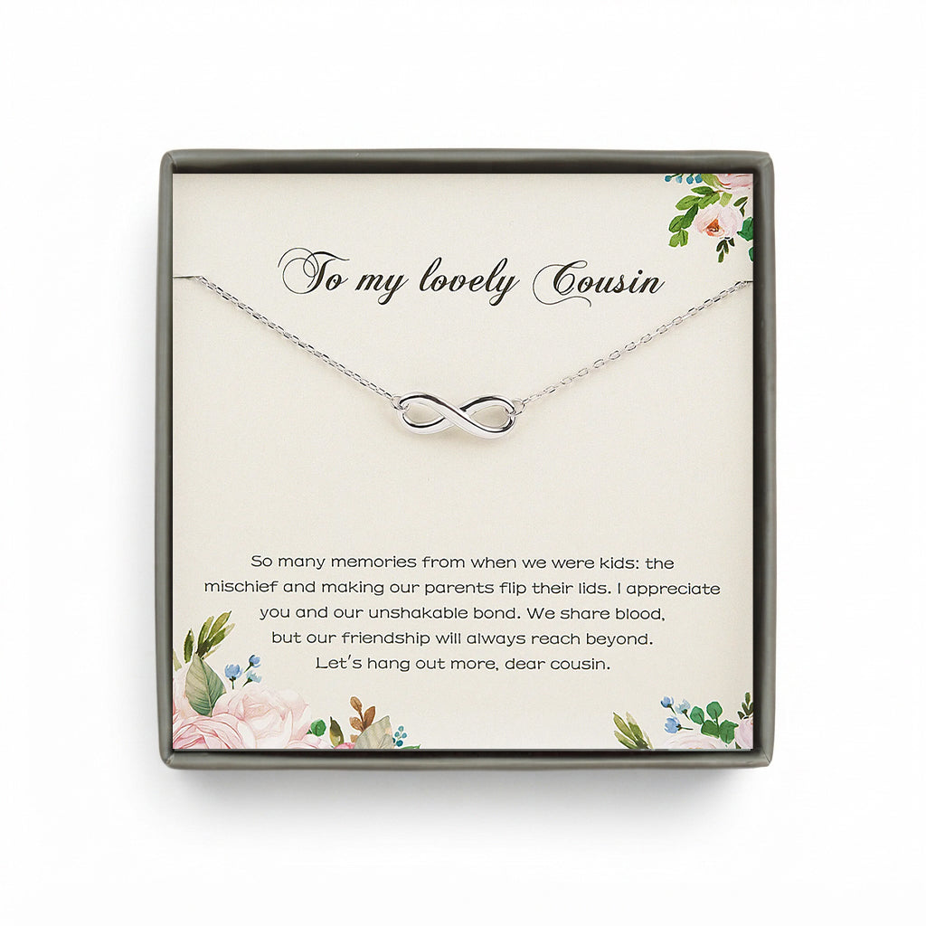 "To my lovely Cousin" Card and Sterling Silver Infinity Necklace