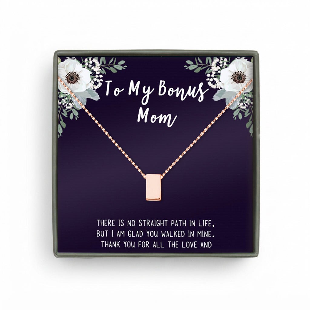 "To my Bonus Mom" Card and Cube Necklace