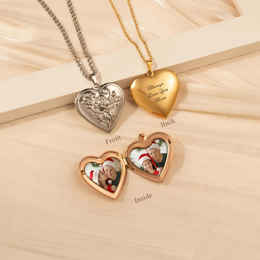 Custom Rose Photo Heart Locket