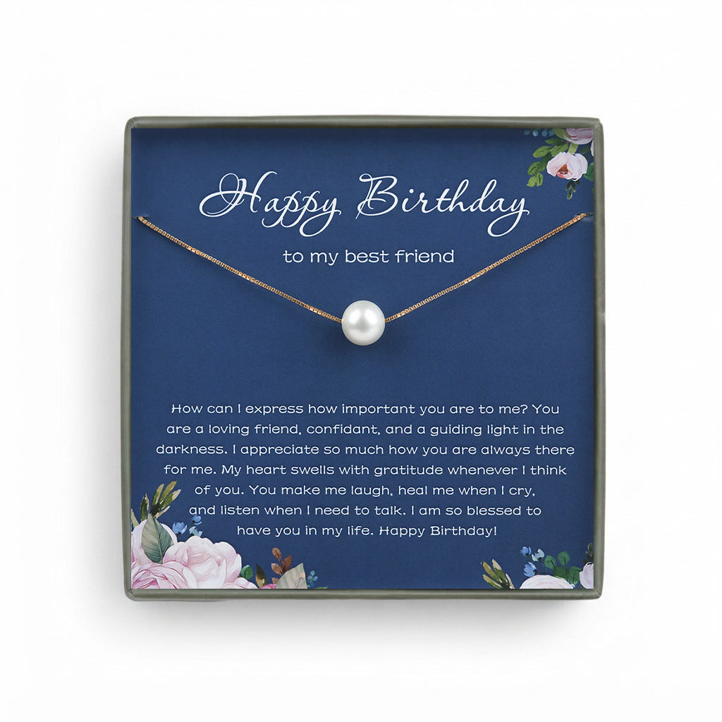 "Happy Birthday" Card for Best Friend and Pearl Necklace
