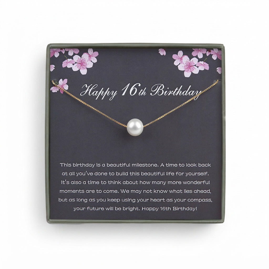 "Happy 16th Birthday" Card and Pearl Necklace