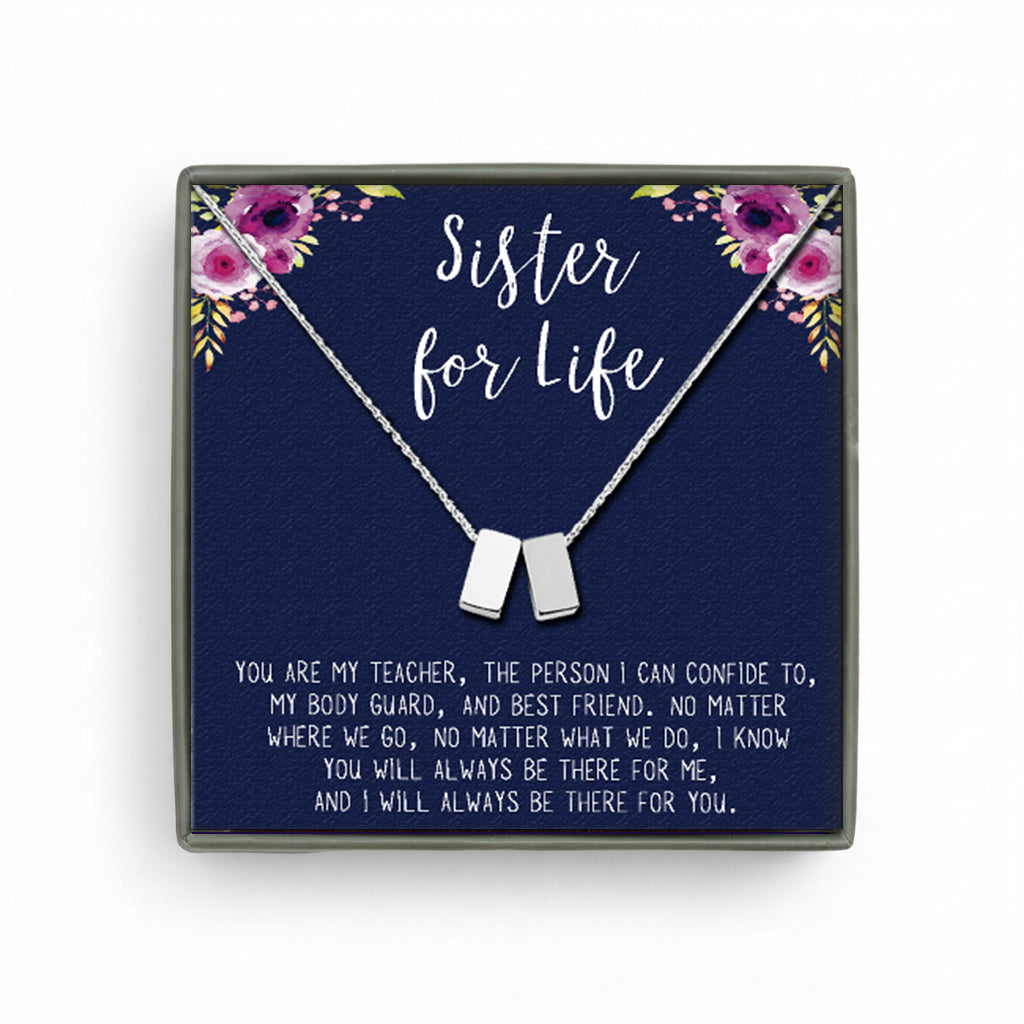 "Sister for Life" Card and Cube Necklace