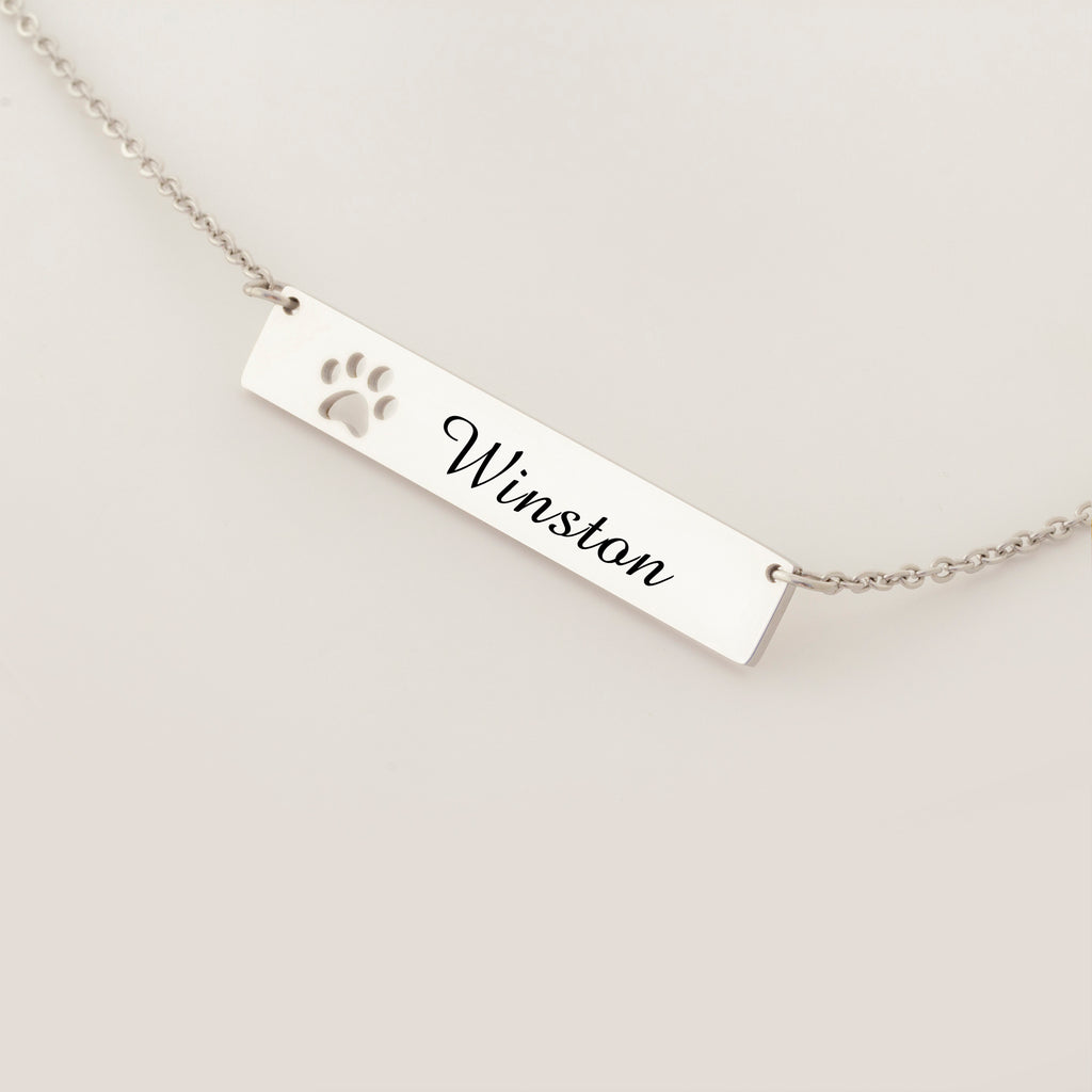 Custom Paw Print Cut-Out Bar Necklace