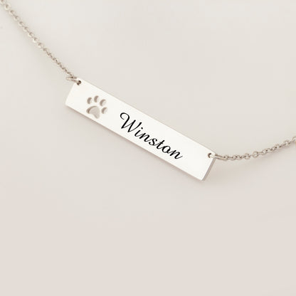 Personalized Dog Paw Print Name Bar Necklace for Puppy Lover