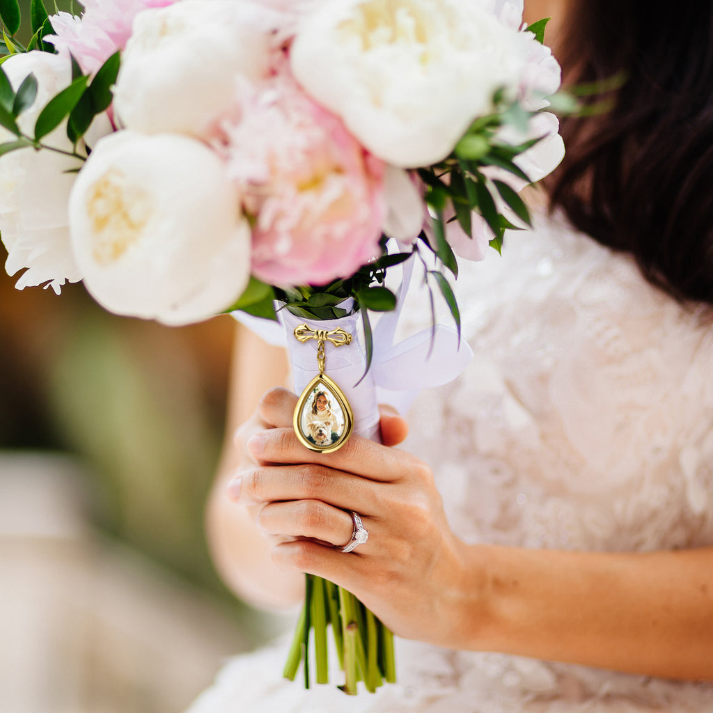 Glass Wedding Teardrop Photo Locket Lapel Pin