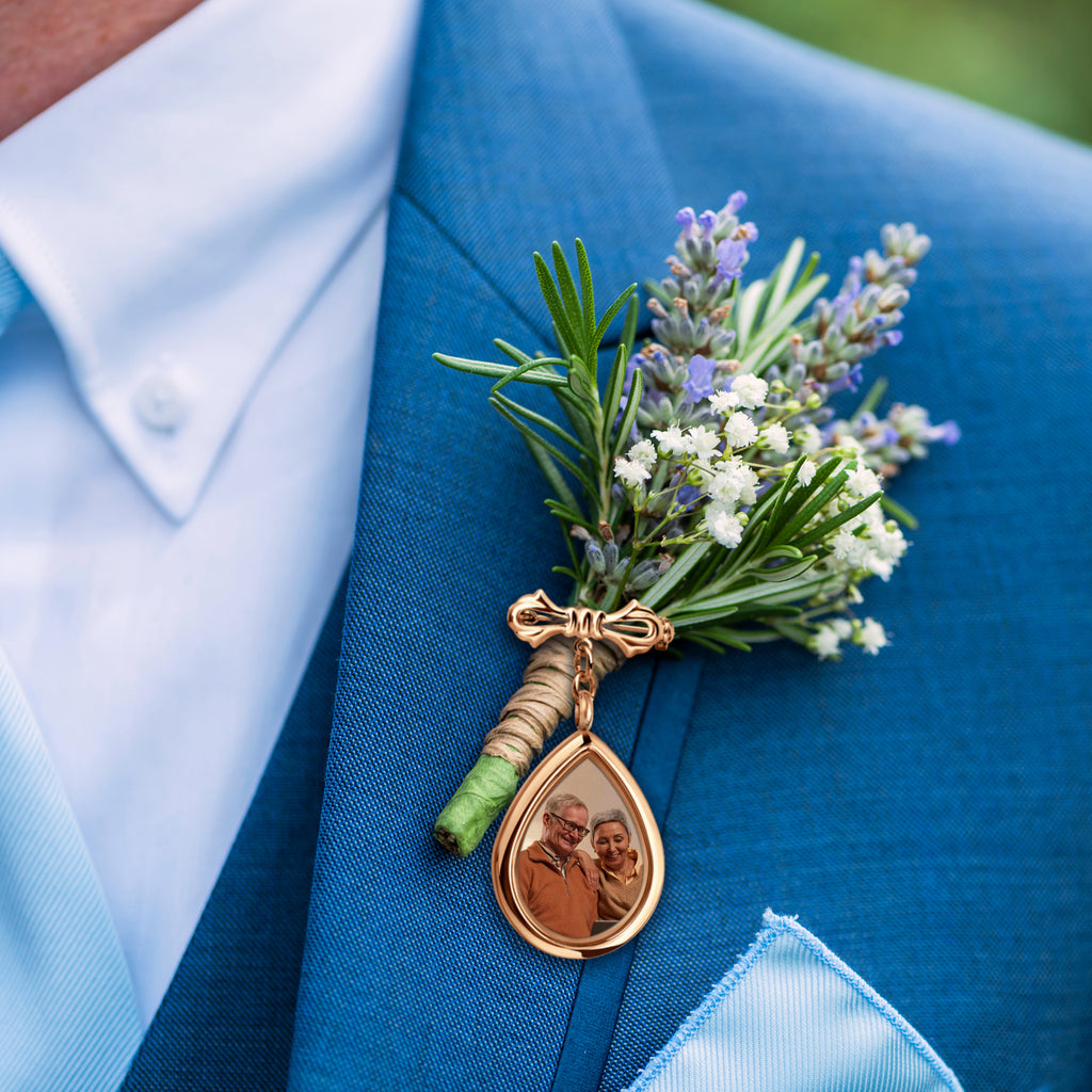Glass Wedding Teardrop Photo Locket Lapel Pin