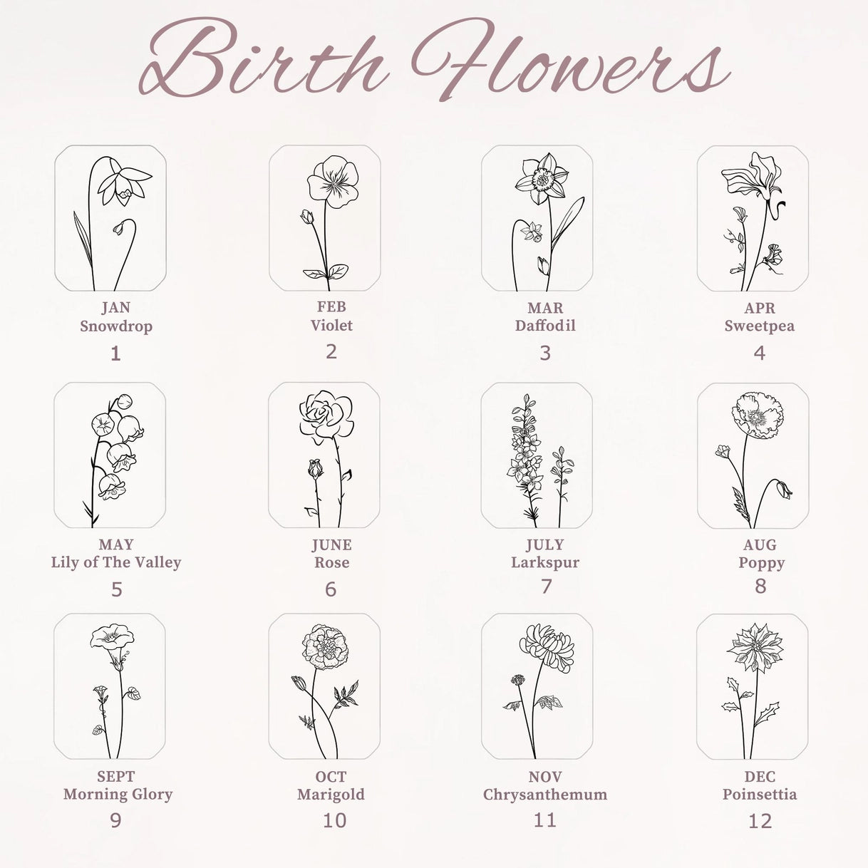 "I Love You Mom" Rectangle Birth Flower Necklace