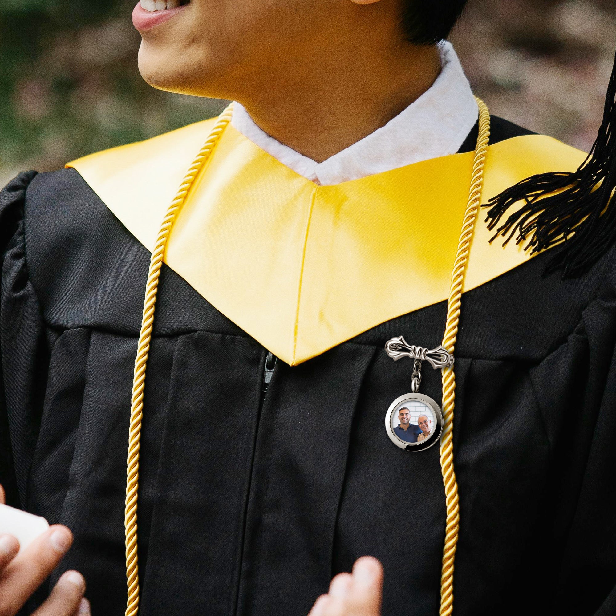 Glass Graduation Photo Locket Lapel Pin