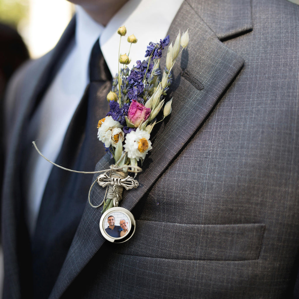 Glass Photo Locket Wedding Lapel Pin