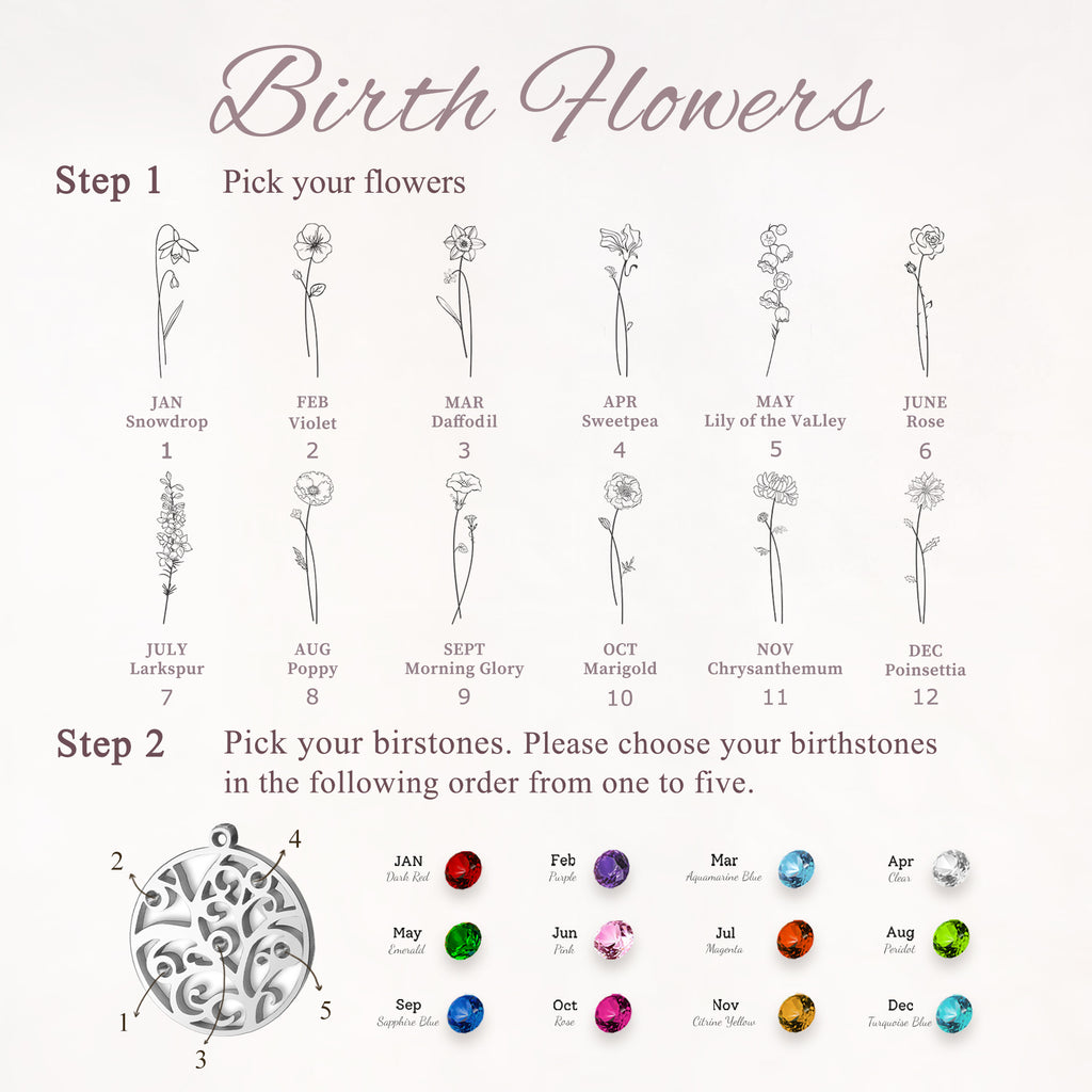 2-4 Flowers Birthstone Tree of Life Necklace