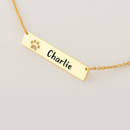 Personalized Dog Paw Print Name Bar Necklace for Puppy Lover