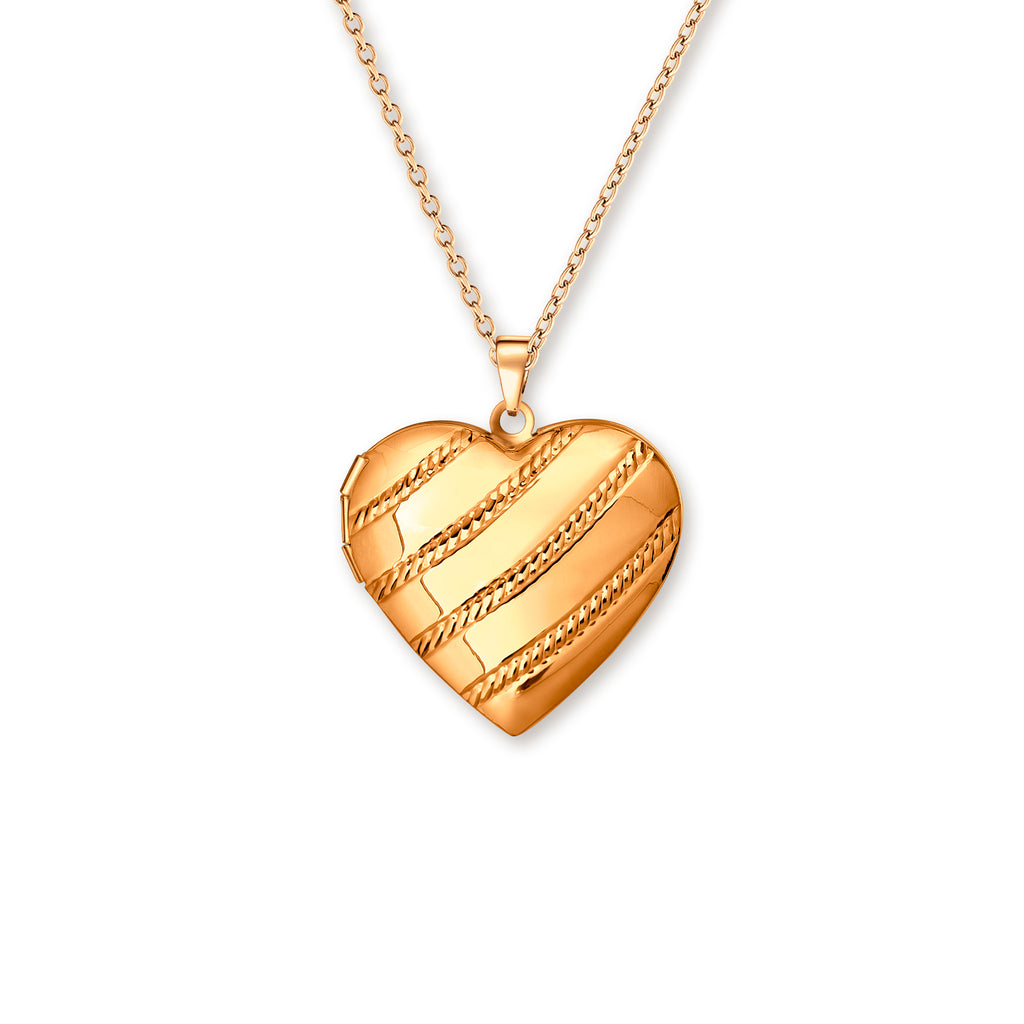 Stripes Heart Photo Locket Necklace