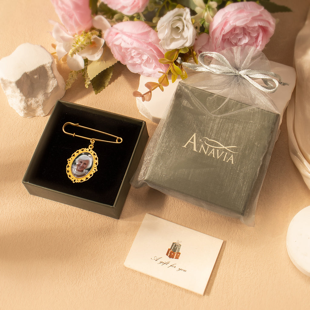 Vertical Wedding Oval Photo Brooch Pin