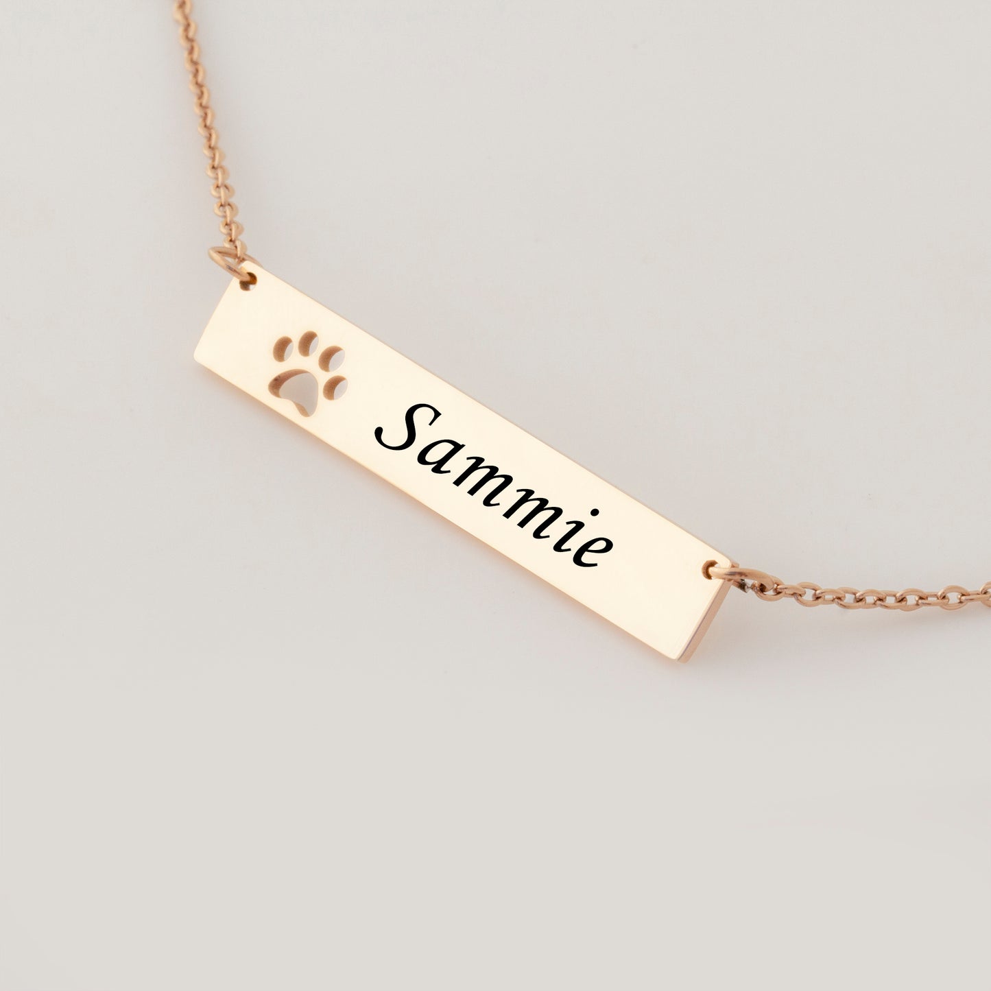 Personalized Dog Paw Print Name Bar Necklace for Puppy Lover