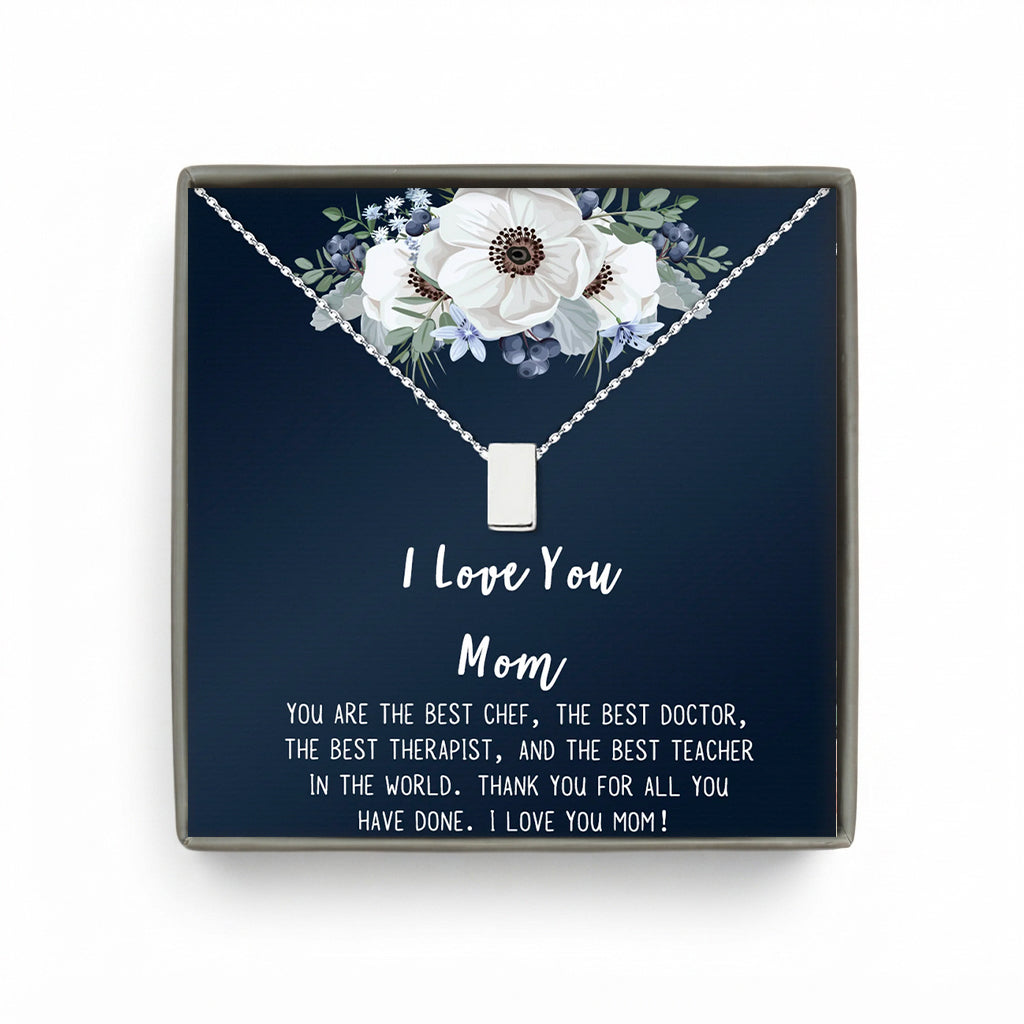 I Love You Mom Card and Cube Necklace