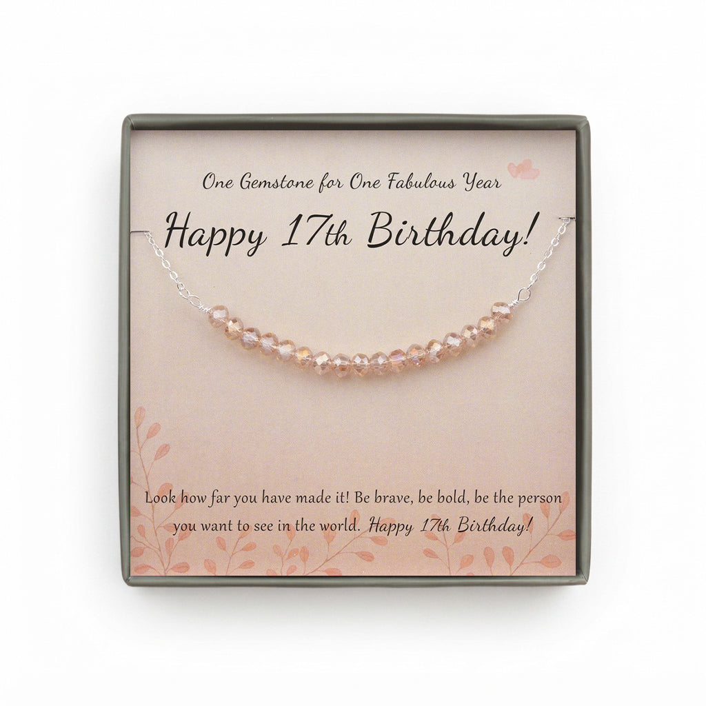 "Happy 17th Birthday" Card and Sterling Silver Bead Necklace