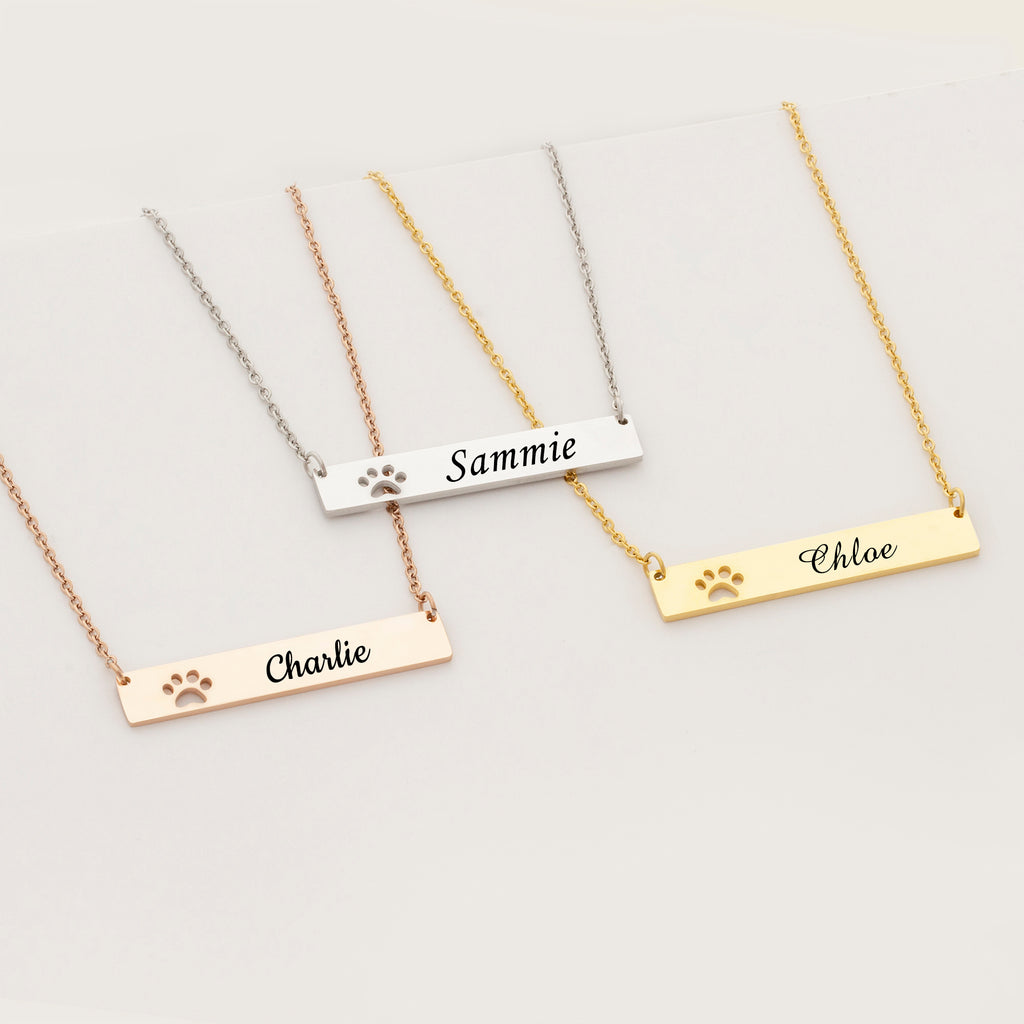 Custom Paw Print Cut-Out Bar Necklace