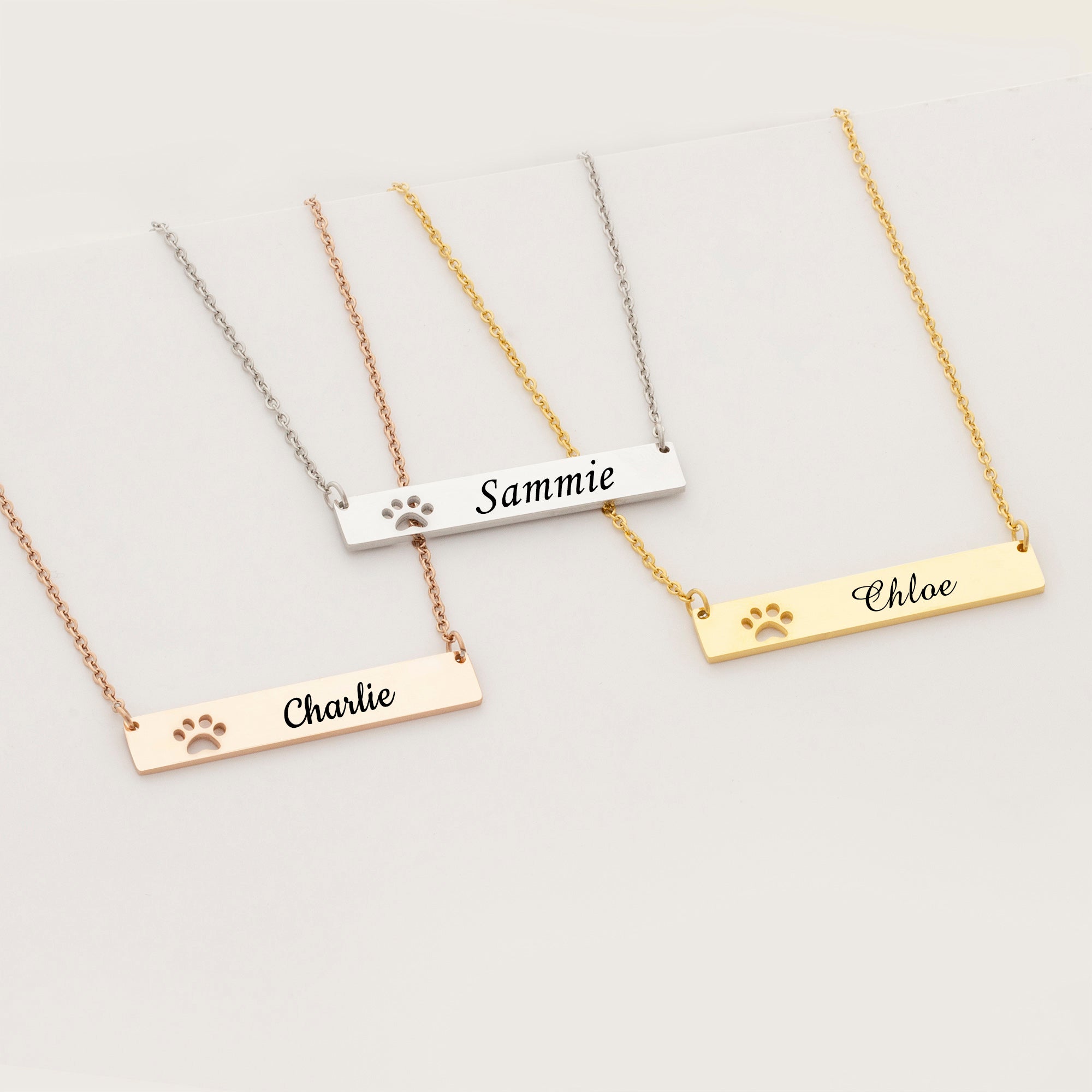 Custom Paw Print Cut-Out Bar Necklace