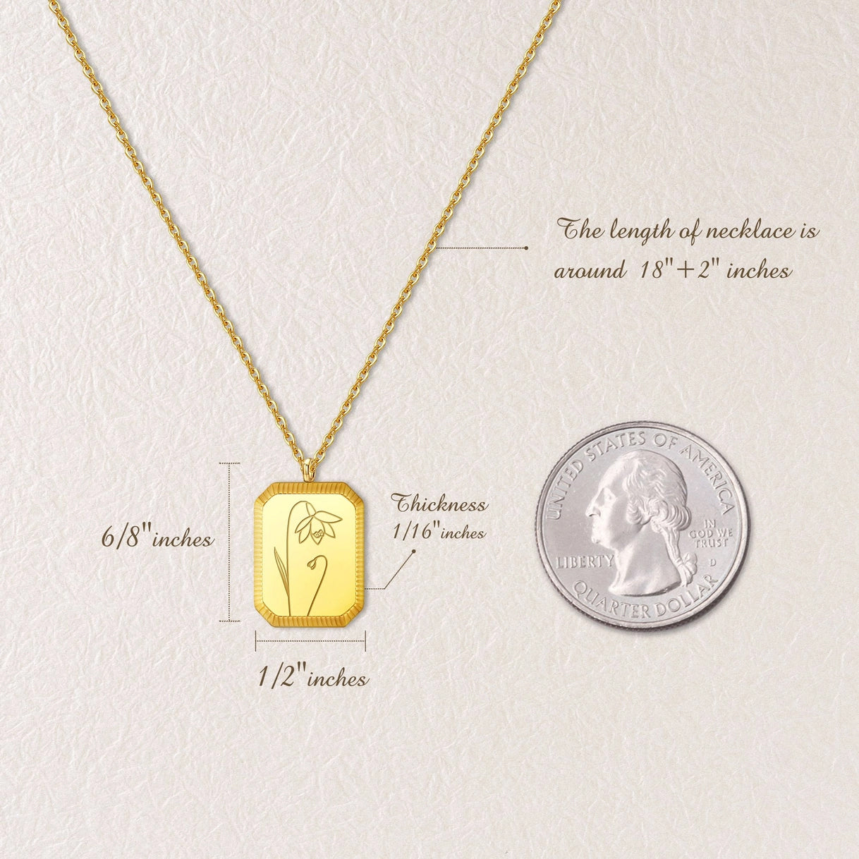 "I Love You Mom" Rectangle Birth Flower Necklace