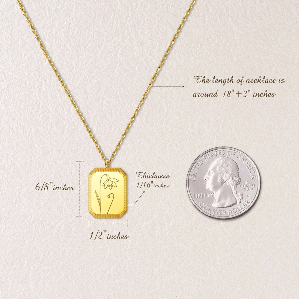 "To My Beautiful Mom" Rectangle Birth Flower Necklace