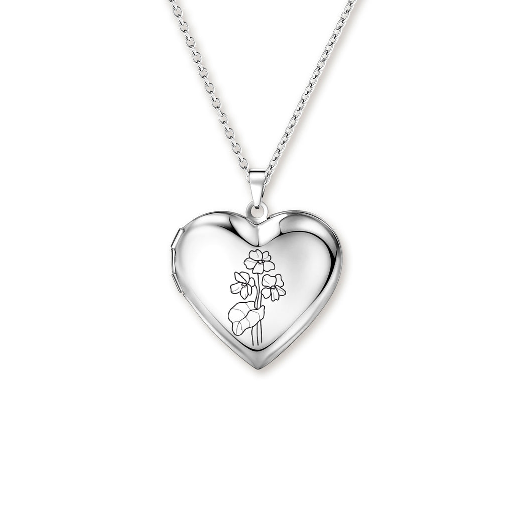 Personalized Birth Flower Heart Photo Locket